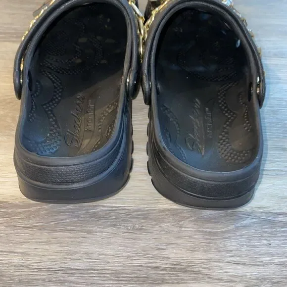 Skechers x Snoop Dogg Black Bling Clogs w/ Charms & Gold Chain Slip Ons SZ 8 - Picture 8 of 9